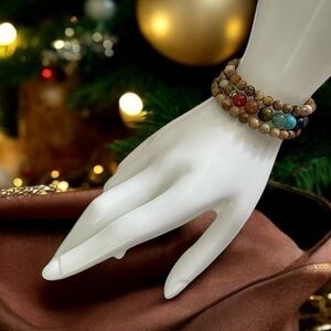 Jasper & Genuine Gemstone Chakra Tri-Wrap Bracelet